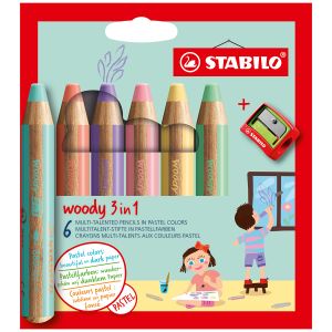STABILO - Woody 3 in 1 Pastellfarben - 6er Set mit Spitzer