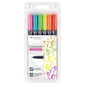 Der beliebte Brush Pen Fudenosuke von Tombow in 6 Neon Farben.